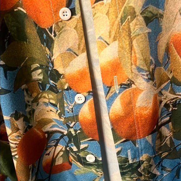 Blue and Orange Casual Button Down Shirt with Tropical Print - Picture 4 of 10